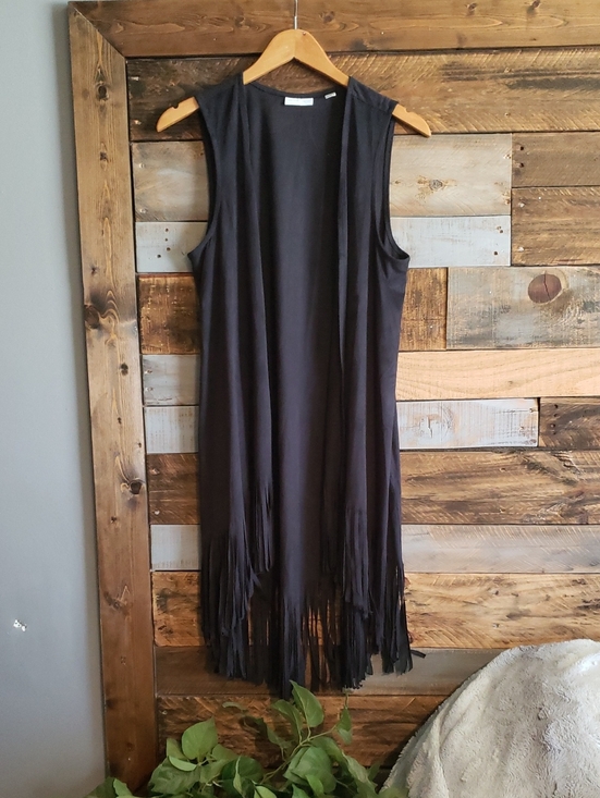 New York & Company Jackets & Blazers - New York & Comany Sleeveless Black Fringe cardigan Vest Small